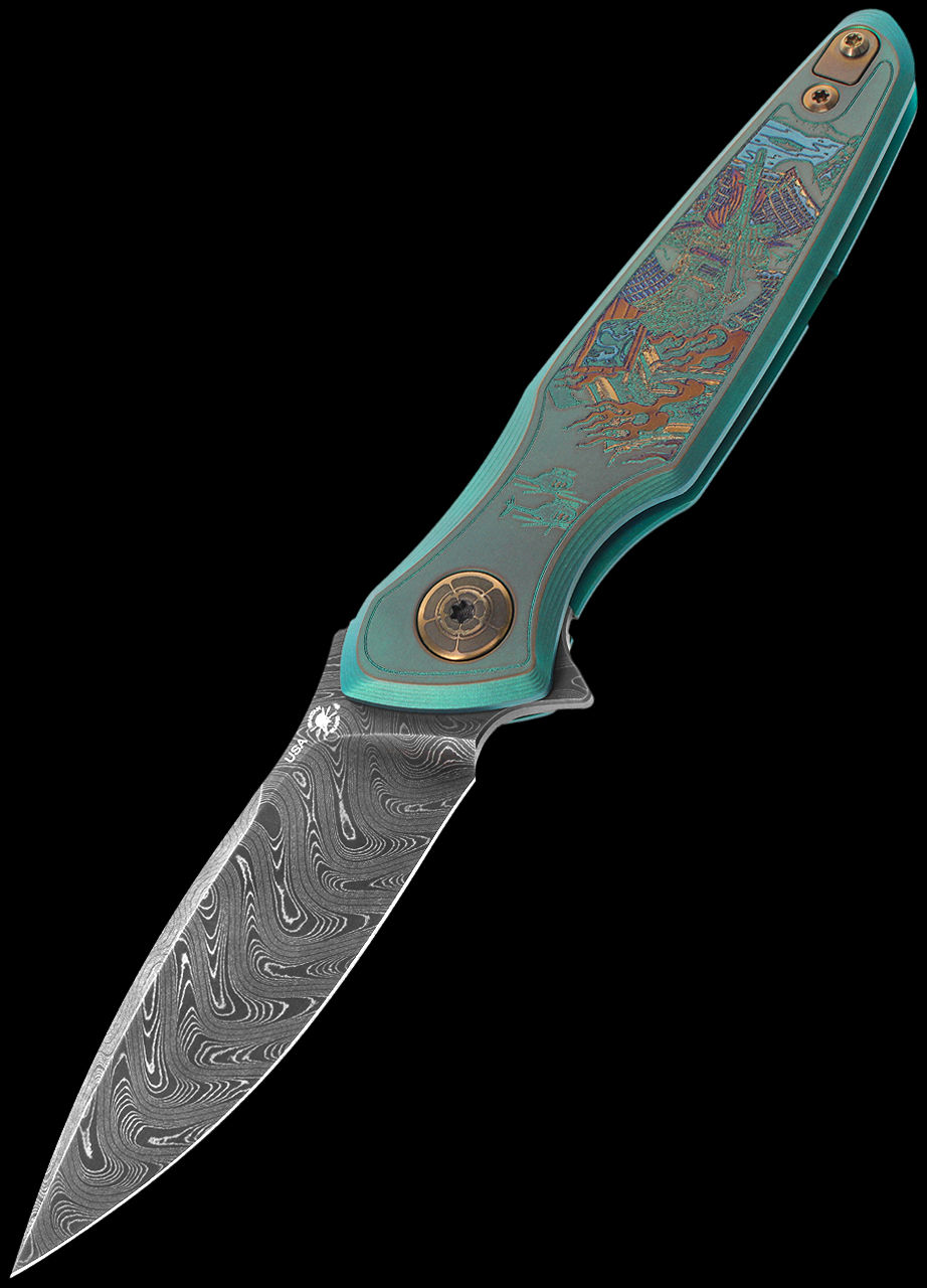 Spartan Pandia Stonewashed Ronin Fire Damast Folding Knife