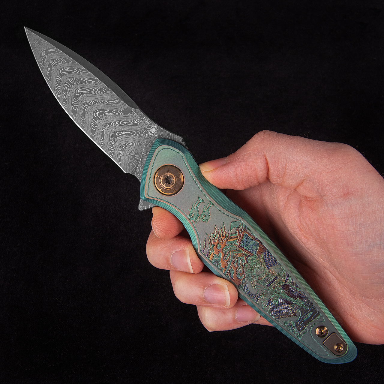Spartan Pandia Stonewashed Ronin Fire Damast Folding Knife