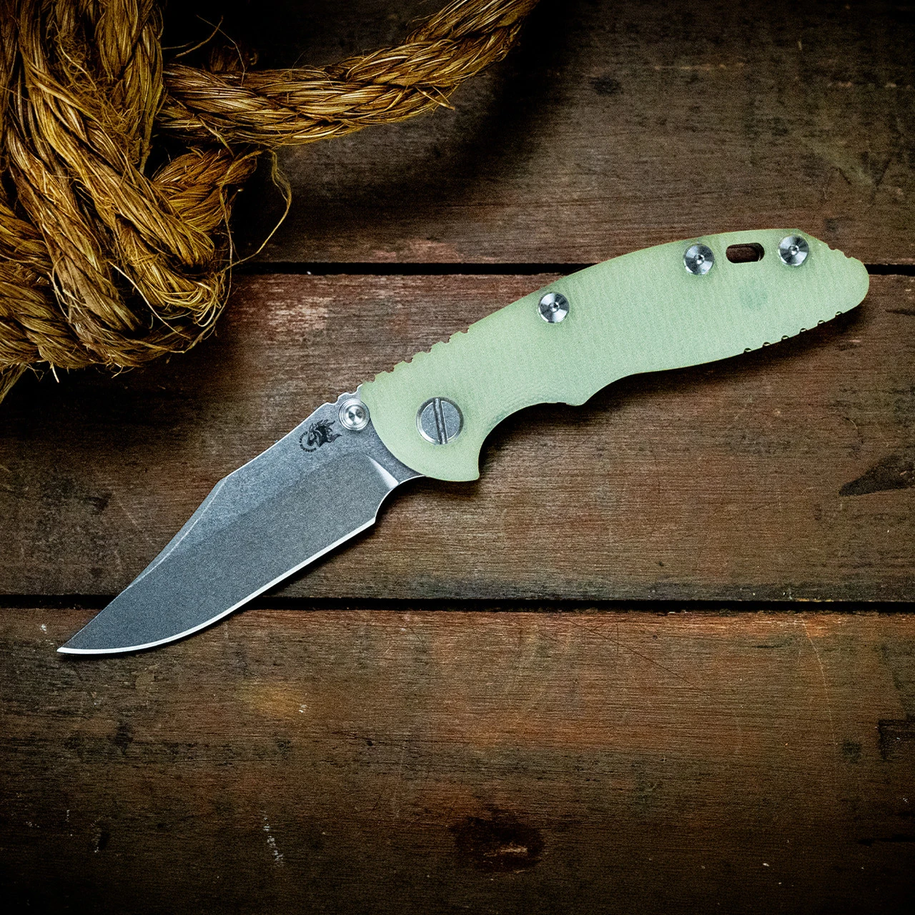 Hinderer XM-18 3.0 Bowie Translucent Green G10 Stonewashed Folding Knife