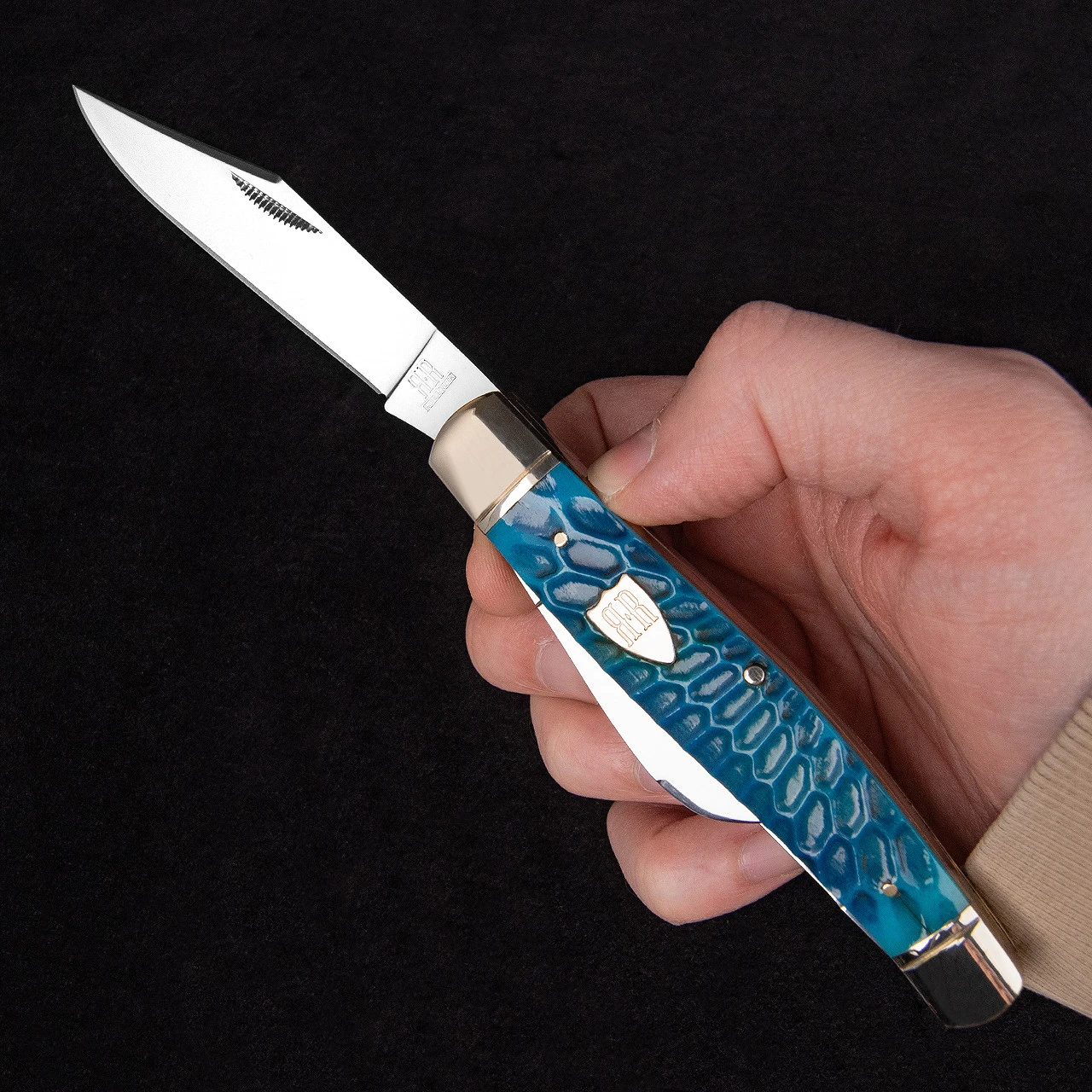 Rough Ryder Stockman Blue Dragon Bone Folding Knife