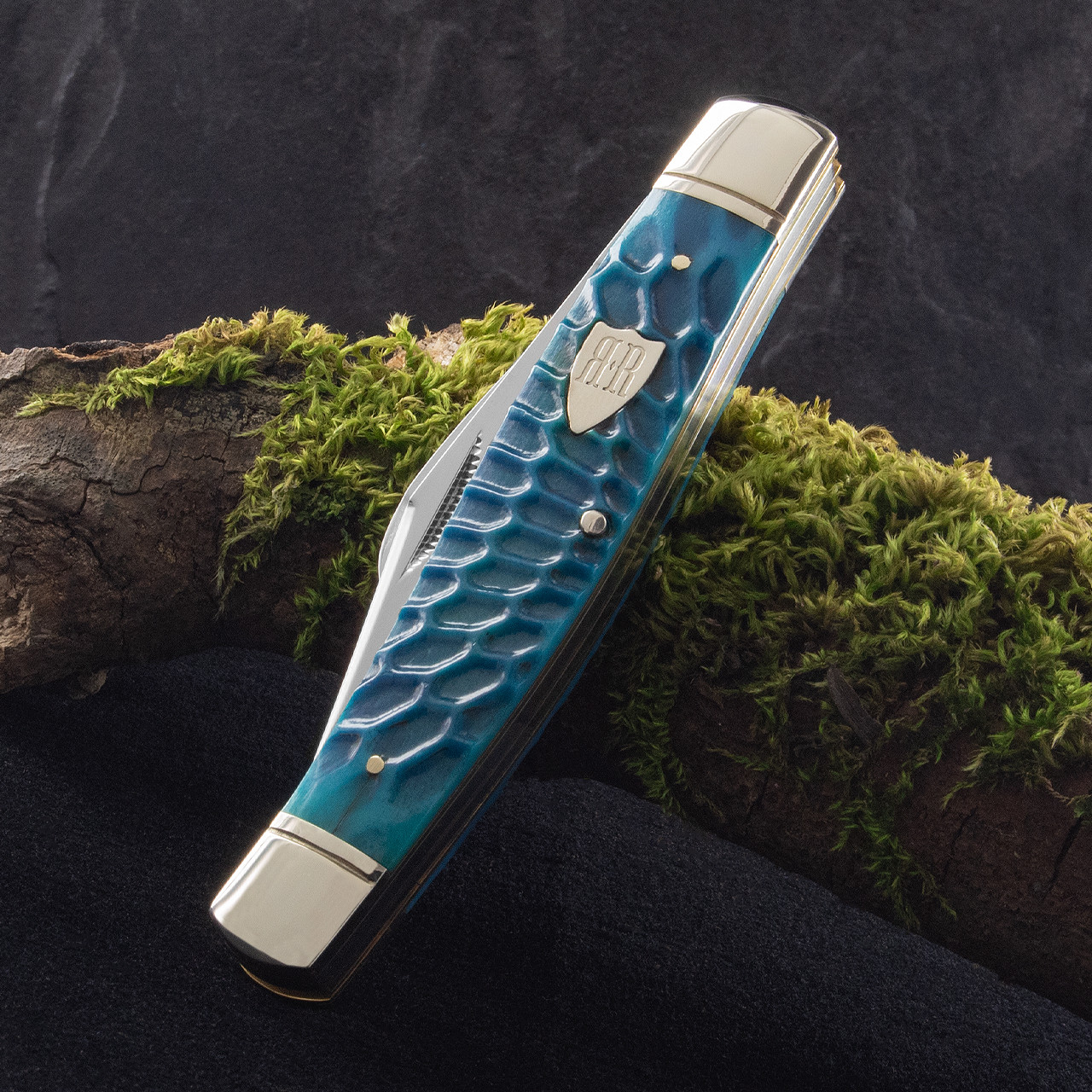 Rough Ryder Stockman Blue Dragon Bone Folding Knife