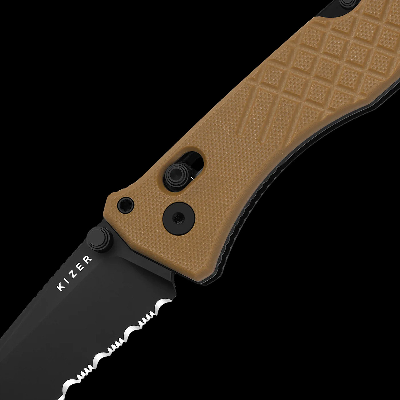 Kizer Aegis T Part Serrated Tan PVD Folding Knife
