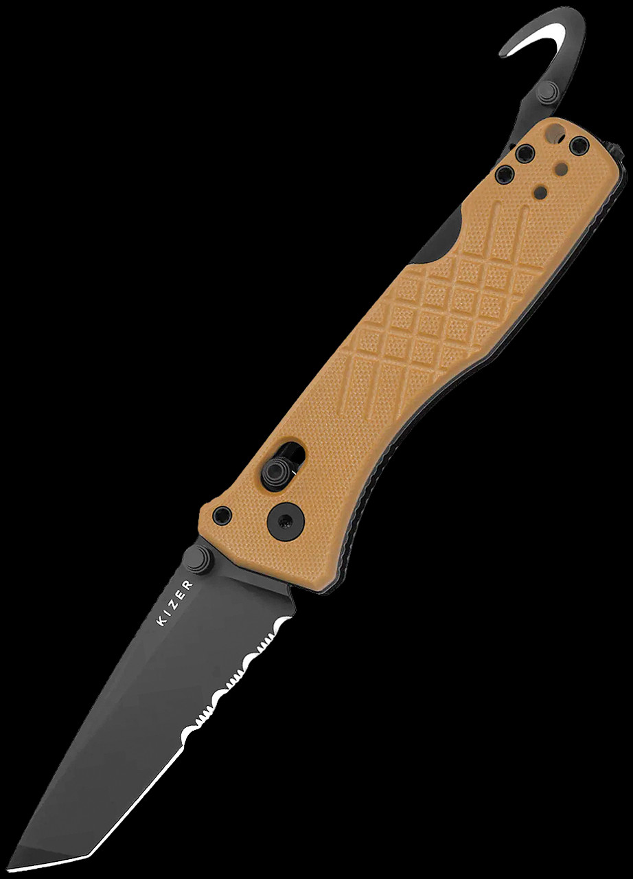 Kizer Aegis T Part Serrated Tan PVD Folding Knife