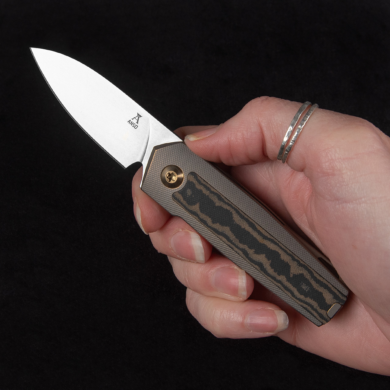 Anso ARN Titanium Richlite Amber Folding Knife