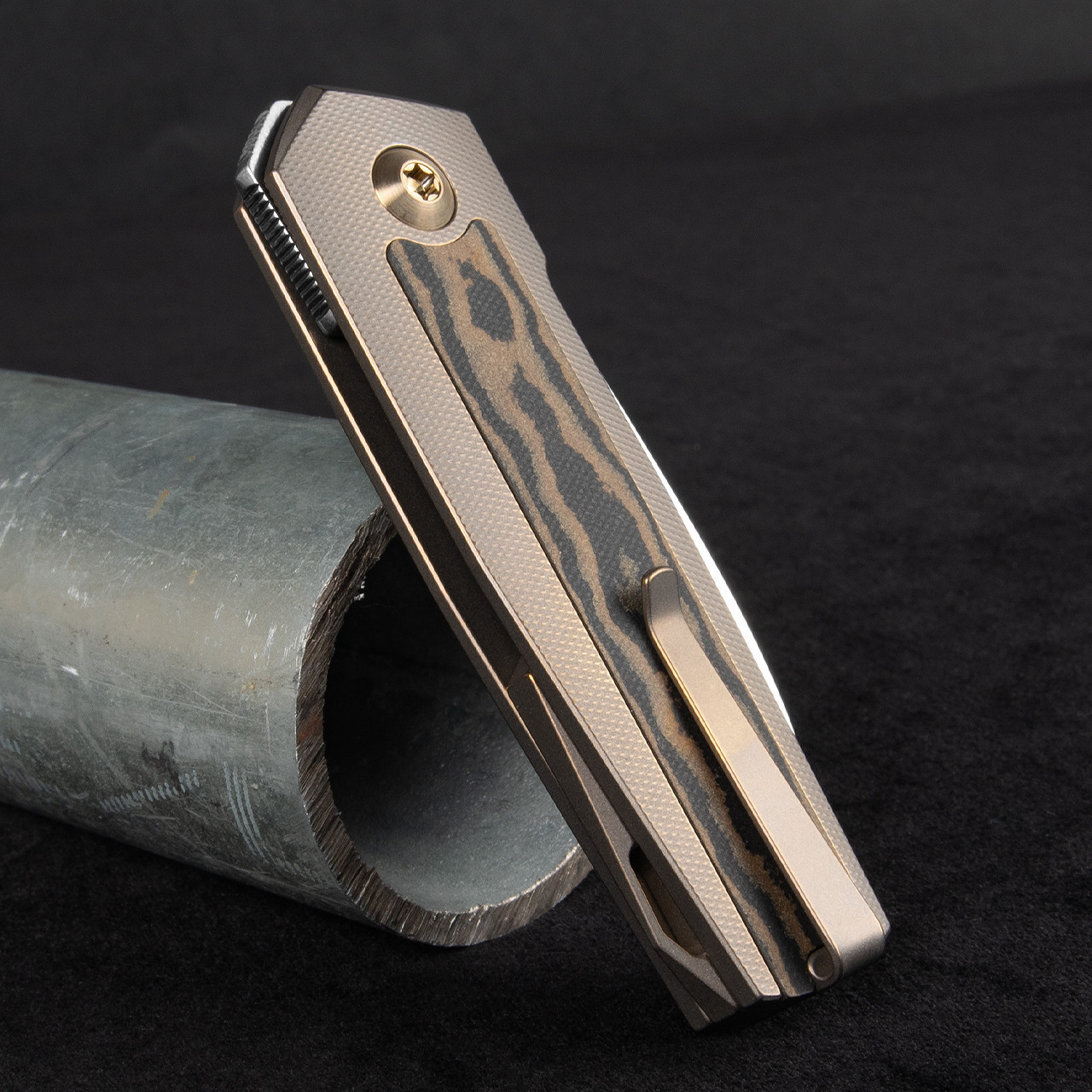 Anso ARN Titanium Richlite Amber Folding Knife
