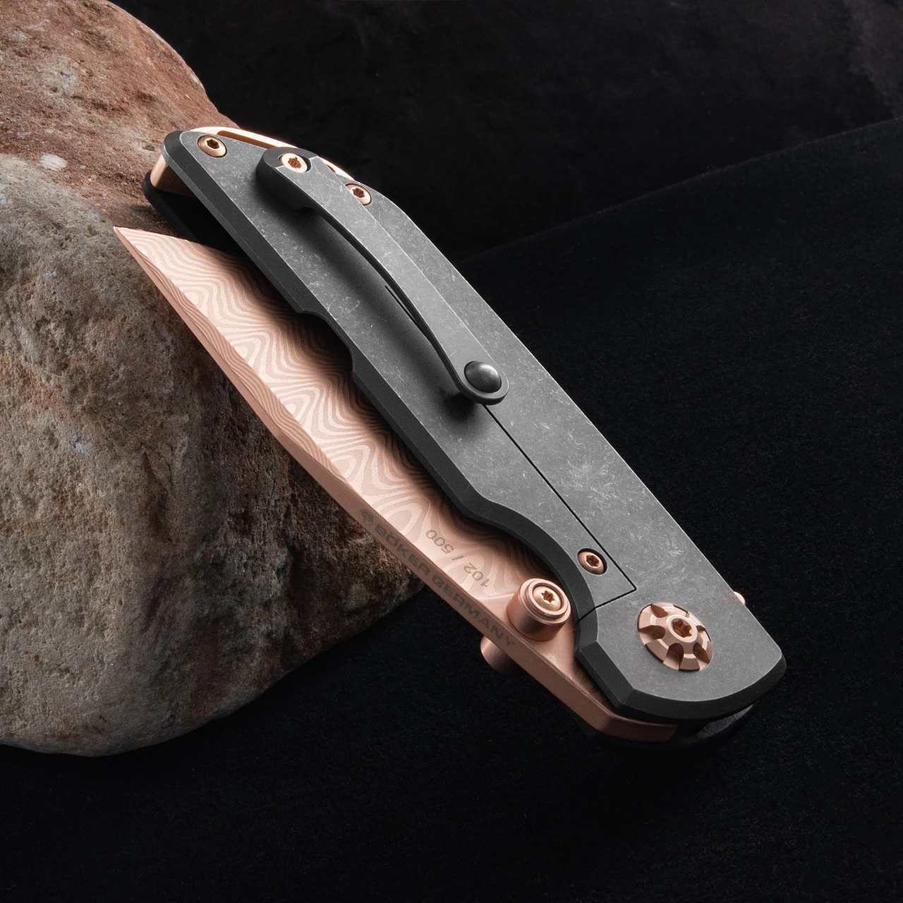 Boker M4 Sherman Damast Rose Gold Folding Knife