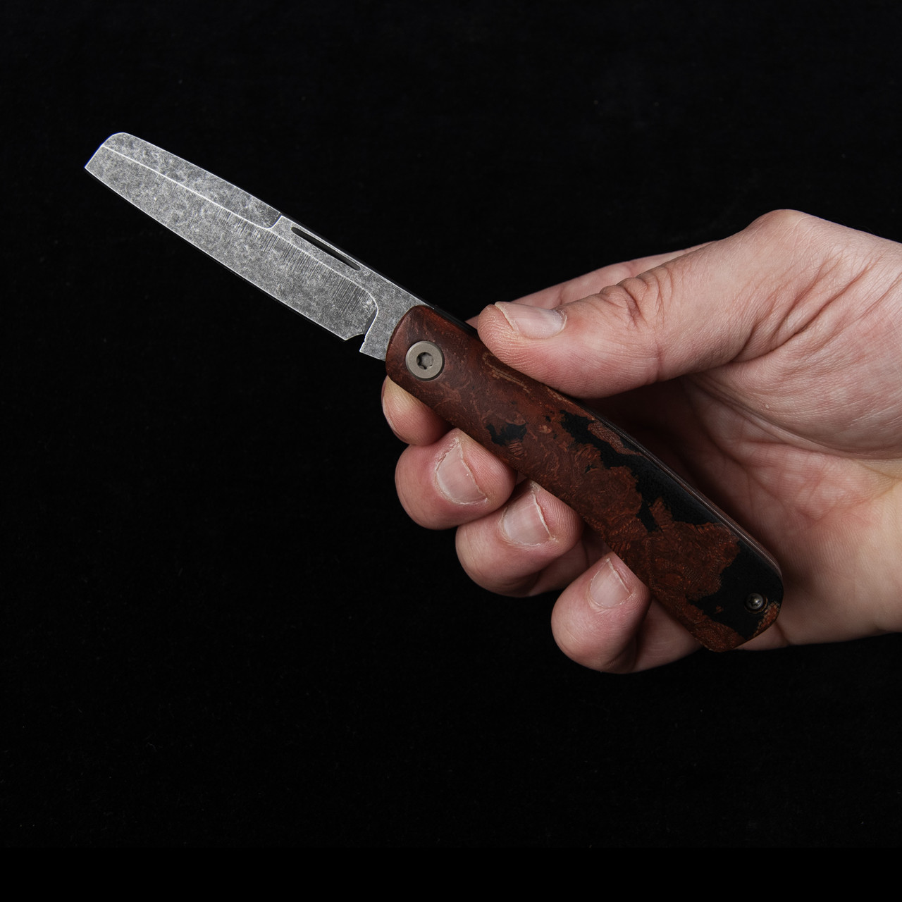 OEG EDC Modern Burl Rag Mic Sheepsfoot Custom Knife