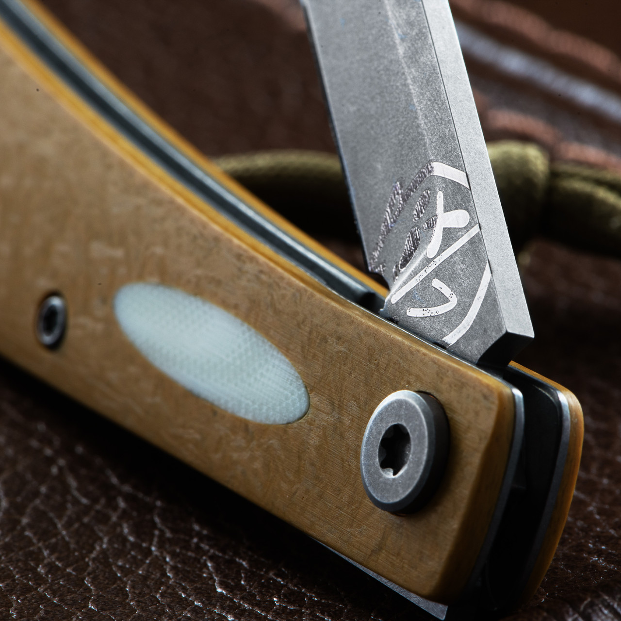OEG EDC Trapper Ochre Morphaholic Glass Wharncliffe Custom Knife