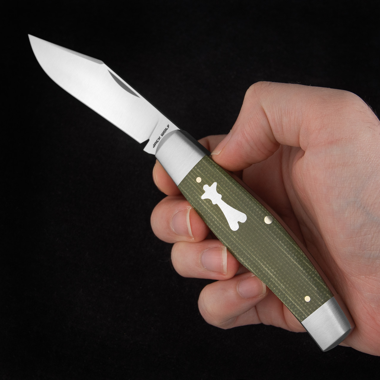 Jack Wolf Knives Stockman Green Micarta Folding Knife