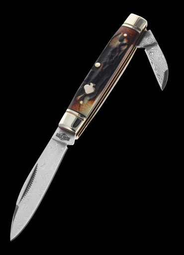 Rough Rider Capitol Intern Cinnamon Bone Damascus Folding Knife