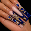 Blue Gold Long Coffin Press-On Nails