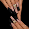 24pcs Black Beige Diamond French Coffin Fake Nail Set