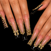 24pcs Black Gold Diamond Bow French Coffin Fake Nail Set
