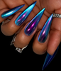 24pcs Chrome Blue Long Stiletto Fake Nail Set