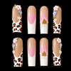 24pcs Leopard Print White Long Coffin Fake Nail Set