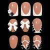 24 pcs White French Bow Short Square Fake Nail Set