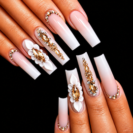 24 pcs French White Ombre Coffin Fake Nail Set