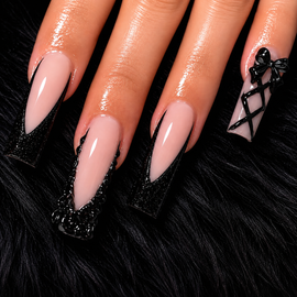 24pcs Black Diamond French Coffin Fake Nail Set