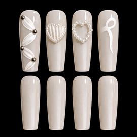24pcs White Long Coffin Fake Nail Set