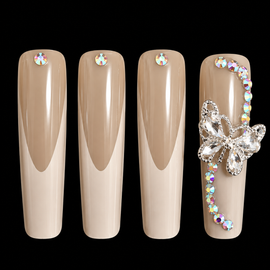 24 pcs White Butterfly French Ex-Long Square Coffin Fake Nail Set