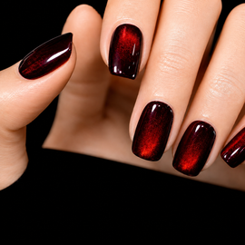 24 pcs Burgundy Chrome Short Square Fake Nail Set