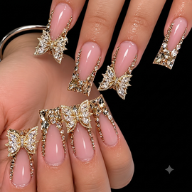 24 pcs Gold Diamond Butterfly Duck Bill Fake Nail Set