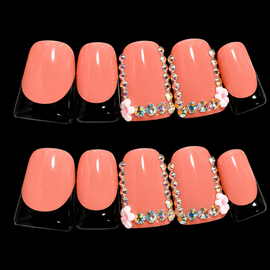 10 pcs Black French Pink Flower Diamond Duck Bill Fake Nail Set
Available in Size: Medium & Large