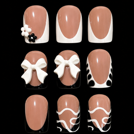 24 pcs White French Bow Short Square Fake Nail Set