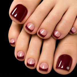 24 pcs Burgundy French Short Square Fake Toe Nail Set