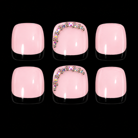 24 pcs Black French Diamond Short Square Fake Toe Nail Set