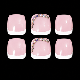 24 pcs White French Diamond Short Square Fake Toe Nail Set