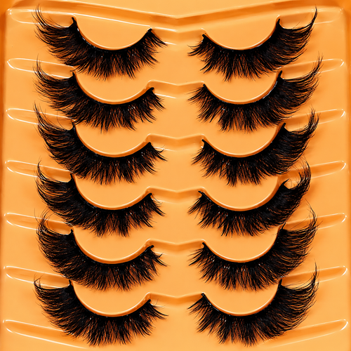 3D Cat Eye Mink Eyelashes Natural Slender Curling Fluffy Lashes- Soft Natural Long Clear Stem Lashes- Eye End Lengthening- Reusable Mink Eyelashes 7 pairs