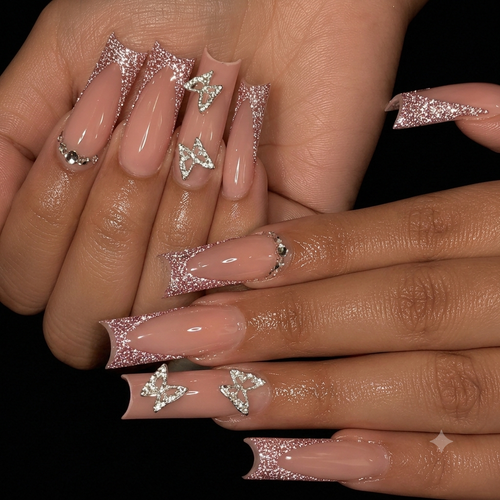 24 pcs French Pink Coffin Fake Nail Set