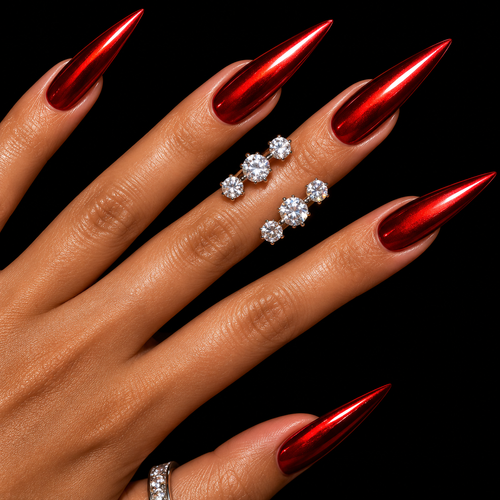 24pcs Red Long Stiletto Fake Nail Set