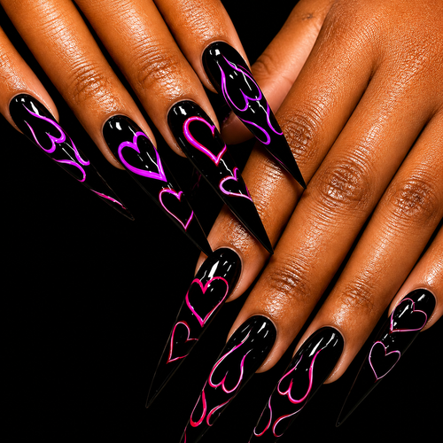 24pcs Black Heart Long Stiletto Fake Nail Set