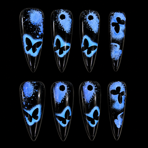 24 pcs Black Butterfly Stiletto Fake Nail Set