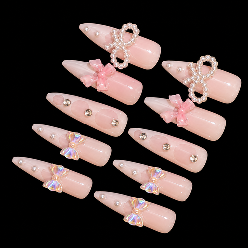 24pcs Ice Pink Long Stiletto Fake Nail Set