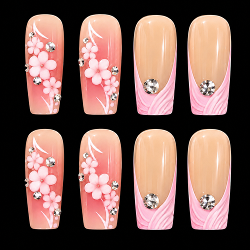 24pcs Pink French Long Coffin Fake Nail Set