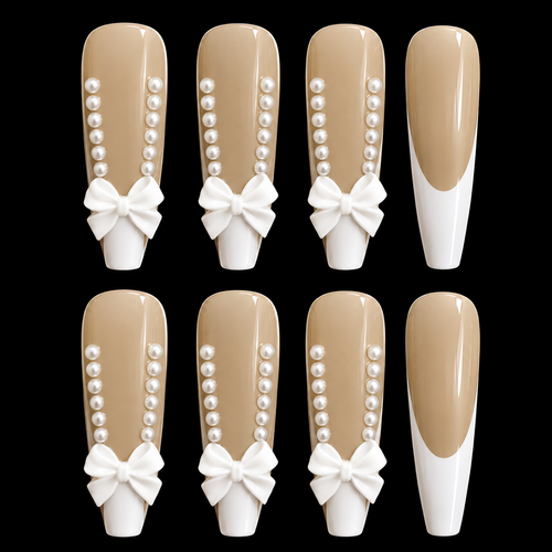 24pcs White French Long Coffin Fake Nail Set