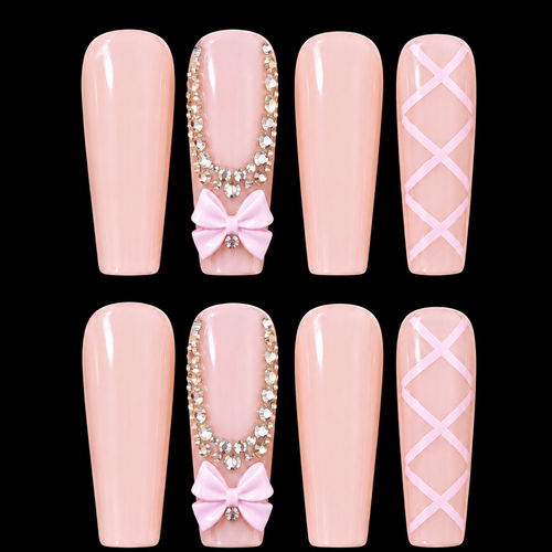 24pcs Pink Long Coffin Fake Nail Set
