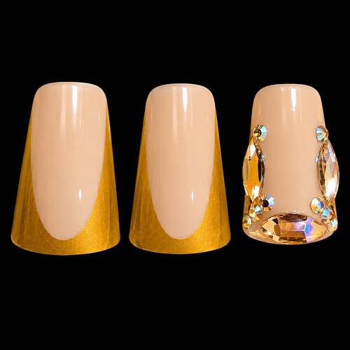 24 pcs Gold French Diamond Duck Bill Fake Nail Set