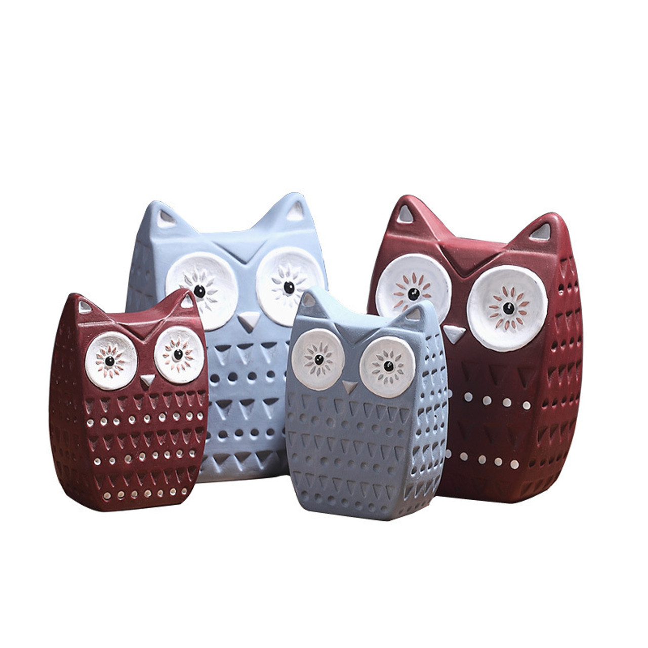 Ceramic Owl Figurine Red Blue Ceramic Owls Statue Home