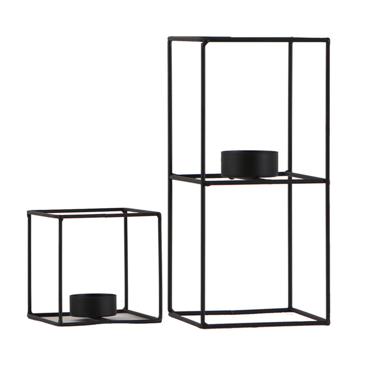 Wire Cube Candle Holder Cubic Metal Tealight Holder Black