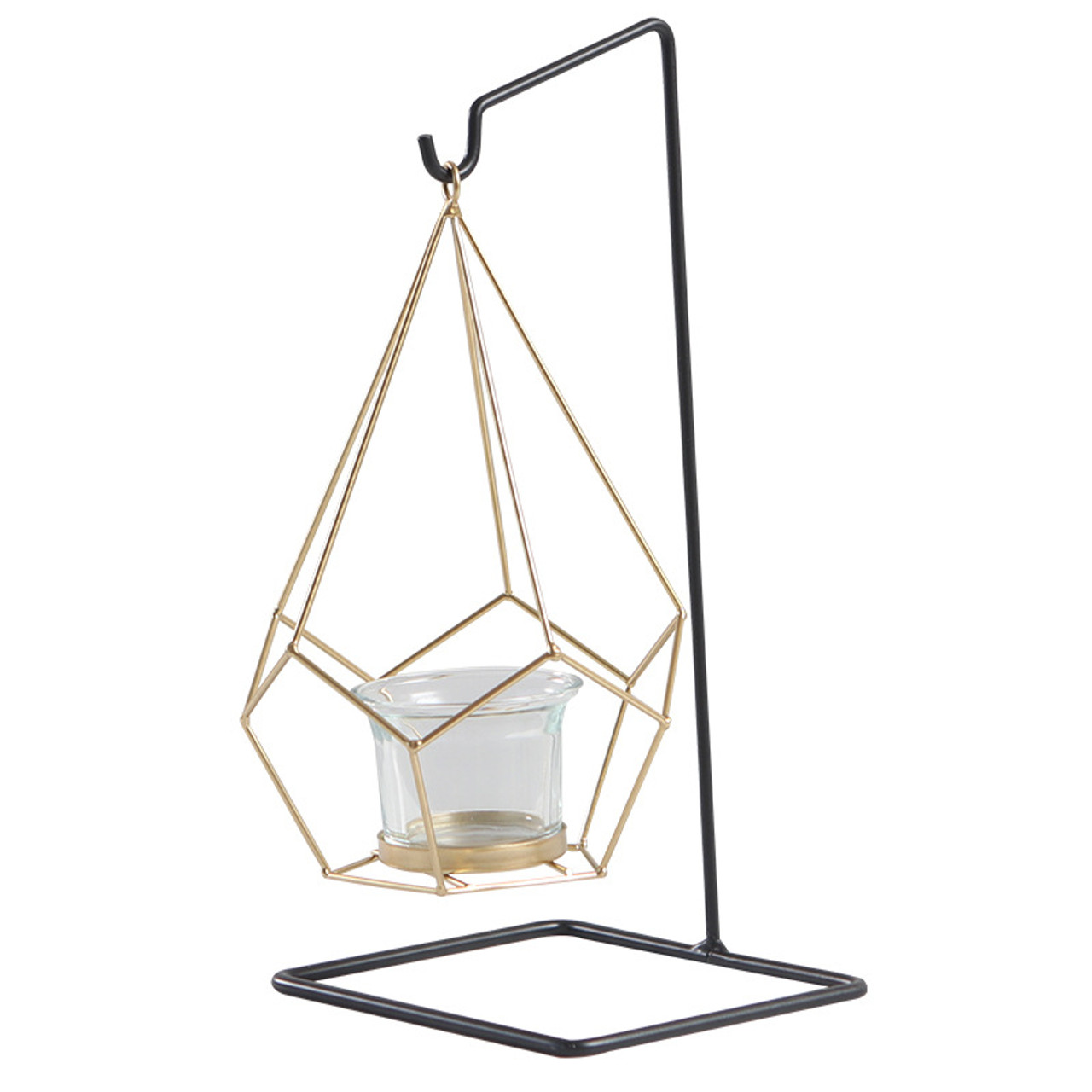 Nordic Gold Geometric Hanging Tealight Holder With 10 Tall Black