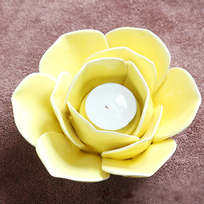 Ceramic Lotus Flower Tealight Holder, Handmade Flower Shape Candle Holder for Wedding Home, Pink