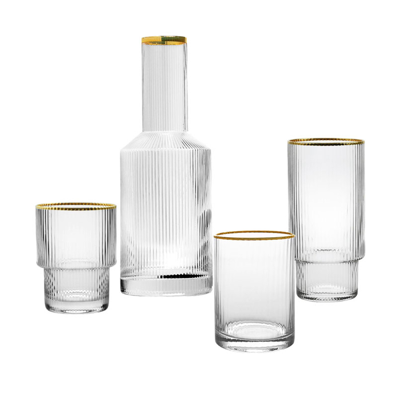 Gold Rim Highball Glasses, Set of 4