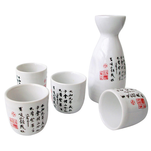 Ceramic japanese sake set, white glaze.