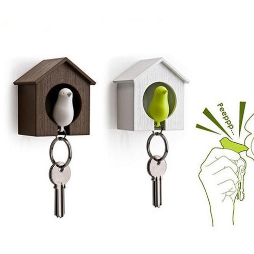 Sparrow Bird House Nest Whistle Key Holder Chain Ring Keyholder Keychain Keyring Hanger Rack 
