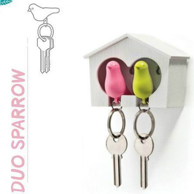 Couple Pair Sparrow Bird House Nest Whistle Key Holder Ring Keyholder Keychain Keyring Hanger Rack 