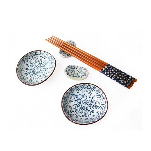 Sushi Dish Set for 2 Blue Lucky Flower